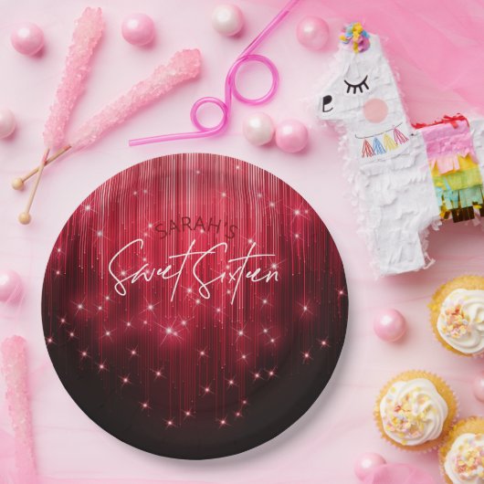 Kaskadierende Lichter süß 16 rot ID790 Pappteller (Party)