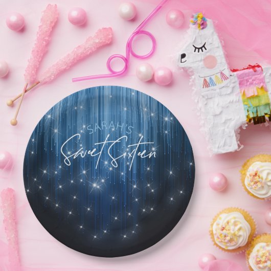 Kaskadierende Lichter Sweet 16 Blue ID790 Pappteller (Party)