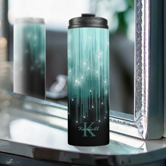 Kaskadierende Lights Monogram Aquamarin ID789 Thermosbecher