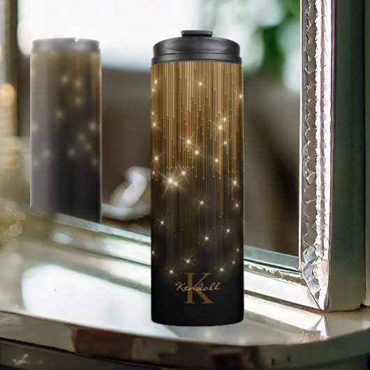 Kaskadierende Lights Monogram Gold ID789 Thermosbecher