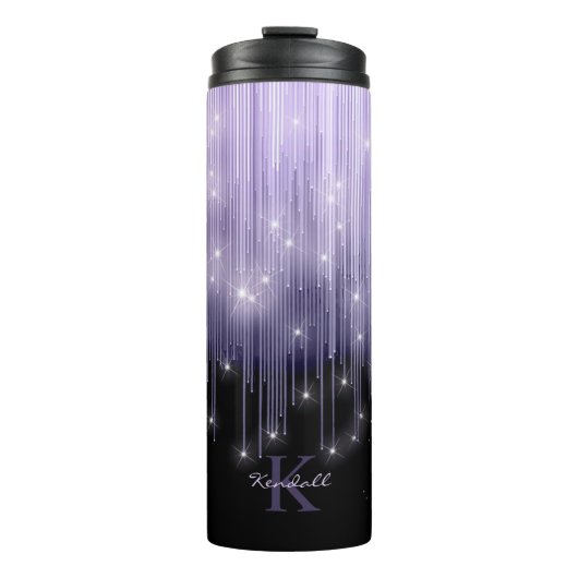Kaskadierende Lights Monogram Violet ID789 Thermosbecher (Vorderseite)