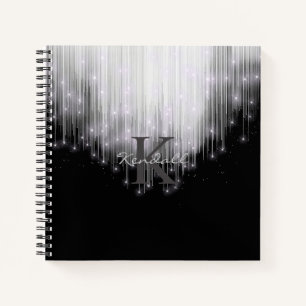 Kaskadierende Lights Monogramm Schwarz-Weiß-ID789 Notizblock