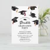 Kaskadierende Motarboards - Double Graduation Part Einladung (Stehend Vorderseite)