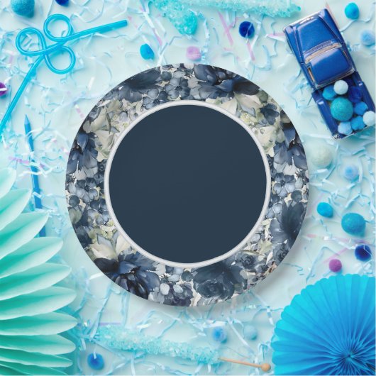 Kaskadierende Peonies Hochzeit 9 Zoll Navy Abendes Pappteller (Party)