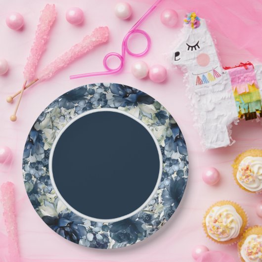 Kaskadierende Peonies Hochzeit 9 Zoll Navy Abendes Pappteller (Party)