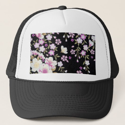 Kaskadierende rosa Blume Truckerkappe (Vorderseite)
