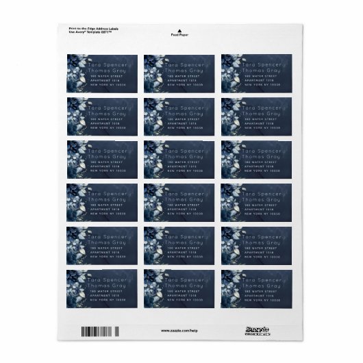 Kaskadierende Rose Hochzeitstich RSVP Rückgabeumsc Adressaufkleber (Vorne)