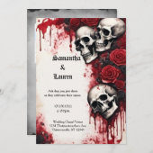 Kaskadierende Skulls und Rose Goth Wedding Einladung (Vorne/Hinten)