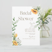 Kaskadierende Sonnenblumen Grünes Brautparty Einladung (Stehend Vorderseite)