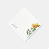Kaskadierende Sonnenblumen Grünsäge Monogramm Serviette (Ecke)
