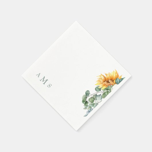 Kaskadierende Sonnenblumen Grünsäge Monogramm Serviette (Ecke)