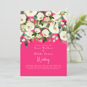 Kaskadierende White Floral Hot Pink Hochzeit Einladung (Stehend Vorderseite)
