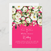 Kaskadierende White Floral Hot Pink Hochzeit Einladung (Vorne/Hinten)