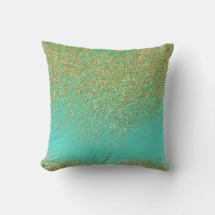 Kaskadierender Gold Glitter & Türkis Aqua Glam Tre Kissen
