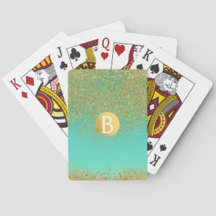 Kaskadierender Goldglitter und Teal Aqua Glam Tren Spielkarten