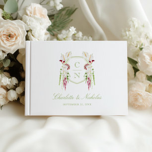 Kaskadierendes florales Monogrammwappen Hochzeit Gästebuch