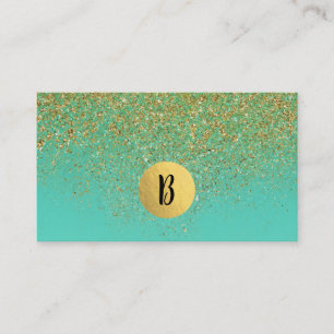 Kaskadierendes Gold Glitter & Türkis Aqua Glam Tre Visitenkarte
