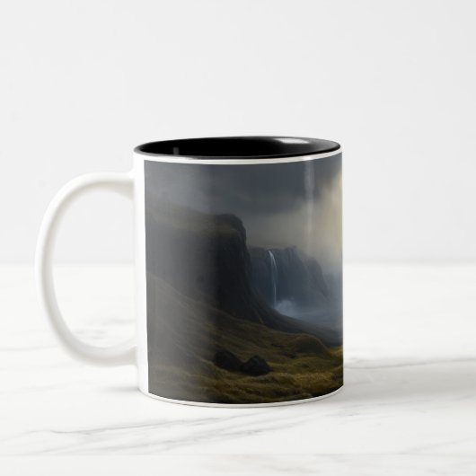 Kaskadierendes Licht: Wasserfall Landschaft Zweifarbige Tasse (Links)