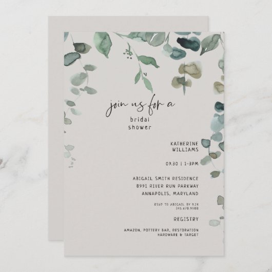 Kaskadierendes neutrales Brautparty Einladung (Vorne/Hinten)