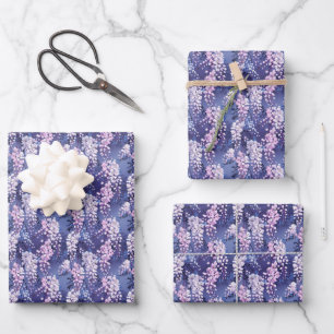 Kaskadierendes Wisteria-Fliesenmuster Blume Geschenkpapier Set