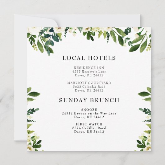 Kaskadierung des weißen Blumenplatzes Einladung (Vorderseite)