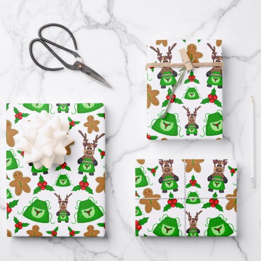 Kasky Niedlich Weihnachtsbaum Rentier Baking Ginge Geschenkpapier Set (Vorderseite)