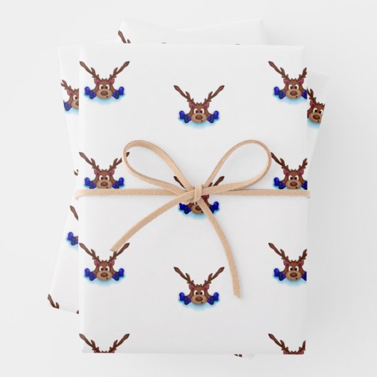 Kasky Niedlicher Weihnachtsmann auf Blue Ice Skate Geschenkpapier Set (Beispiel)