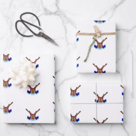 Kasky Niedlicher Weihnachtsmann auf Blue Ice Skate Geschenkpapier Set