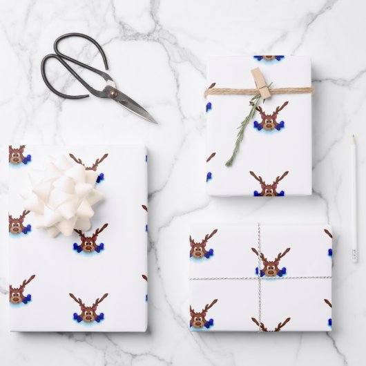 Kasky Niedlicher Weihnachtsmann auf Blue Ice Skate Geschenkpapier Set (Vorderseite)