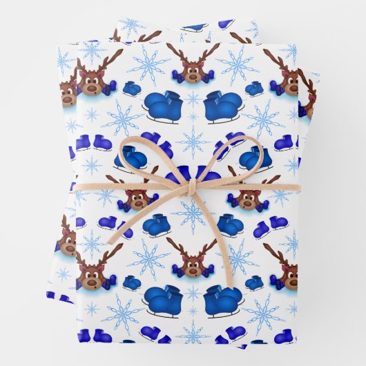 Kasky Niedlicher Weihnachtsmann auf Blue Ice Skate Geschenkpapier Set (Beispiel)