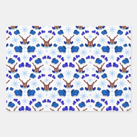 Kasky Niedlicher Weihnachtsmann auf Blue Ice Skate Geschenkpapier Set (Vorderseite)