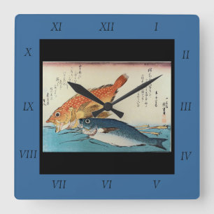 Kasogo & Himedai - Japanischer Fisch aus Hiroshige Quadratische Wanduhr