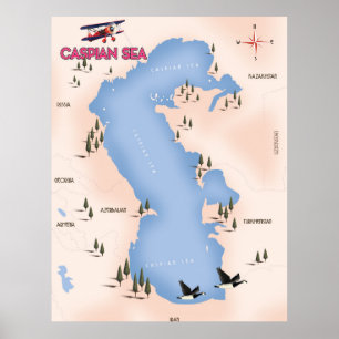Kaspisches Meer Vintage Style Karte Reiseplakat Poster