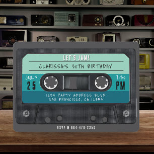 Kassette Band Blau Retro Geburtstagsfeier Einladung