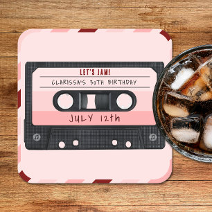 Kassette Band Pink Retro Geburtstagsfeier Rechteckiger Pappuntersetzer