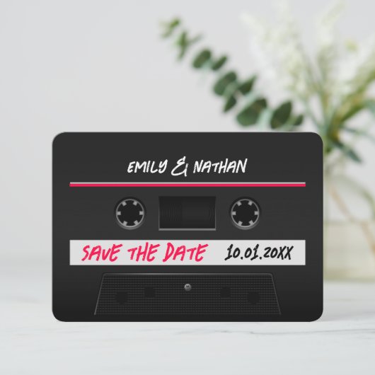 Kassette Mix-Band-Retro Save the Date Cool (Stehend Vorderseite)