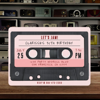 Kassette Tape Rosa Retro Geburtstagsparty Einladung