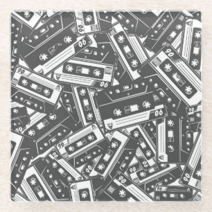 Kassette Tonband: Monochromes Vintage-Muster Glasuntersetzer