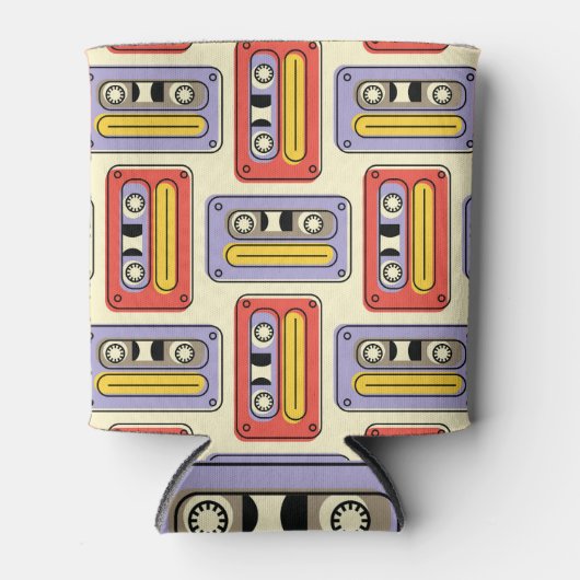 Kassetten für Retro: nahtloses Muster. Dosenkühler (Vorderseite)