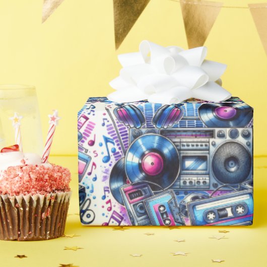 Kassetten und Boomboxen Geschenkpapier (Geburtstagsparty)