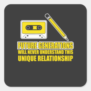 Kassettenband und Bleistift Quadratischer Aufkleber