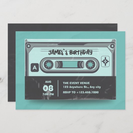 Kassettenband Vintager schwarzer Geburtstag Einladung (Vorne/Hinten)