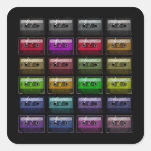 KASSETTENBÄNDER RETRO-MUSIKLIEBHABER QUADRATISCHER AUFKLEBER