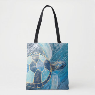 Kastal Blue Sea Turtle Fluid Painting Tote Bag Tasche