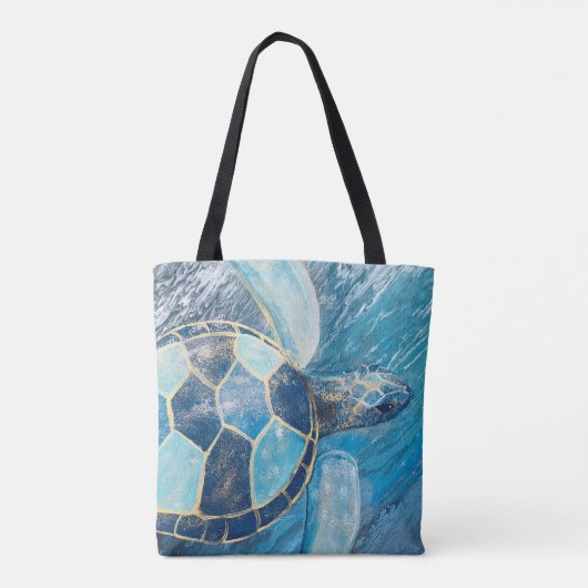 Kastal Blue Sea Turtle Fluid Painting Tote Bag Tasche (Rückseite)
