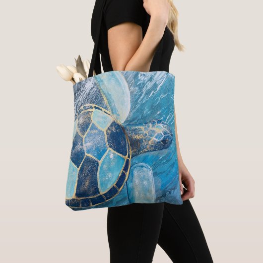 Kastal Blue Sea Turtle Fluid Painting Tote Bag Tasche (Von Nahem)