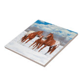 Kastanie Appaloosa Sorrel Rote Pferde im Schnee Fliese (Seite)