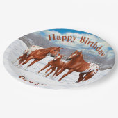 Kastanie Appaloosa Sorrel Rote Pferde im Schnee Pappteller (Schrägansicht)