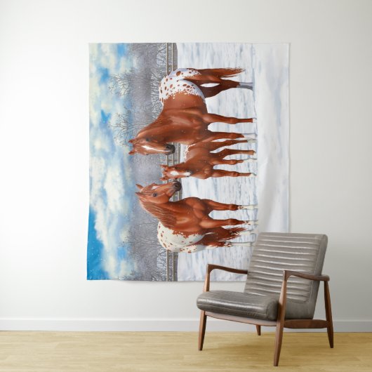 Kastanie Appaloosa Sorrel Rote Pferde im Schnee Wandteppich (Beispiel)