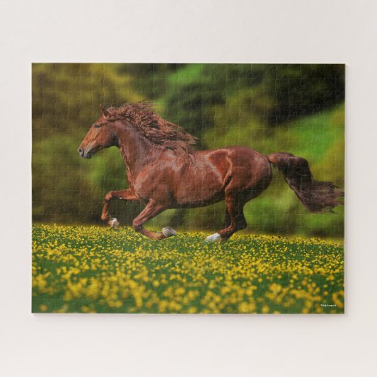 Kastanie Lusitano, die in Schmetterlingen läuft Puzzle (Horizontal)